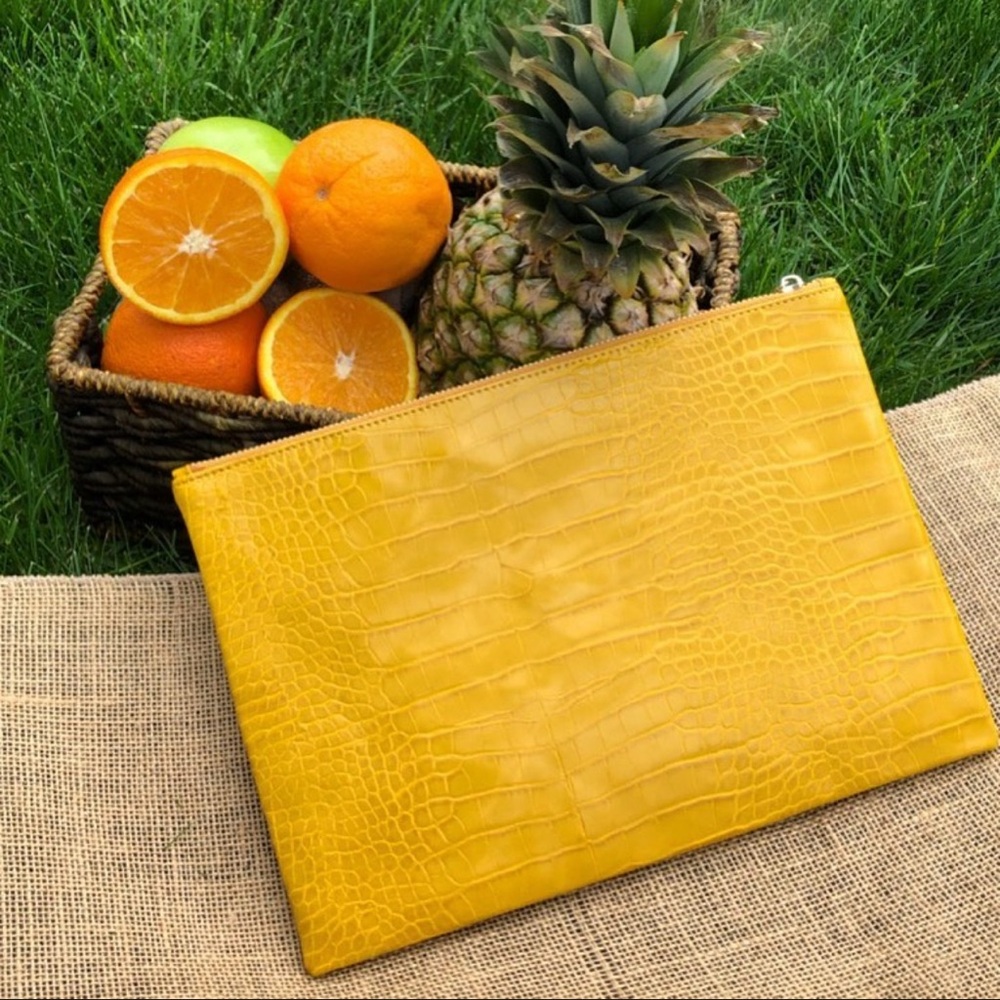 Yellow Crocodile Embossed Clutch